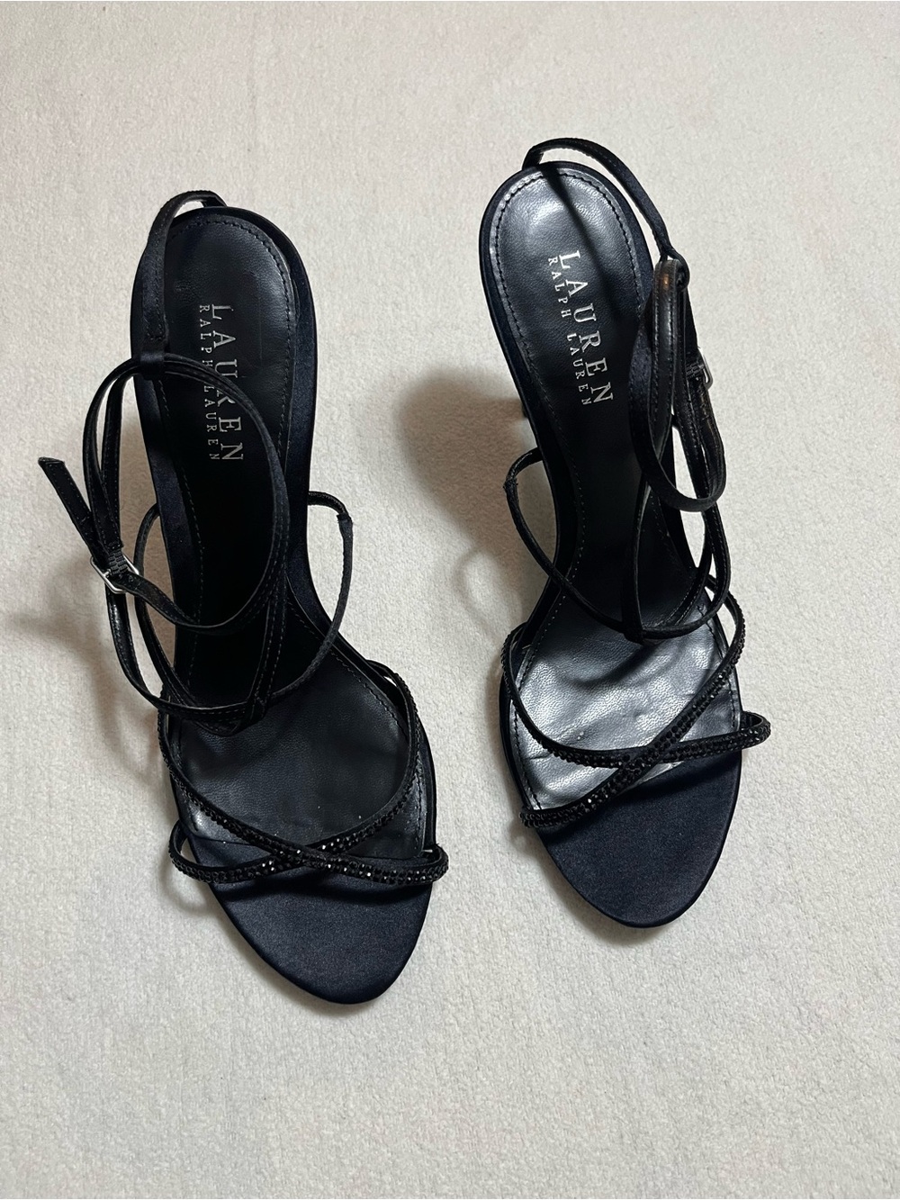 Lauren Ralph Lauren Black Strappy Wrap-Heel Sandals